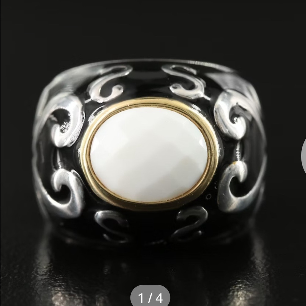 Dome-Shaped sterling Silver and 18k Gold Ring  Scrollwork. By Phillip Gabriel